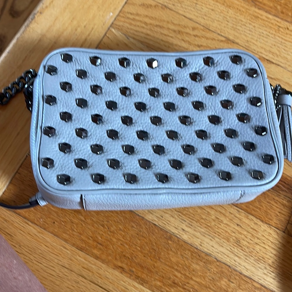 Grey leather crossbody